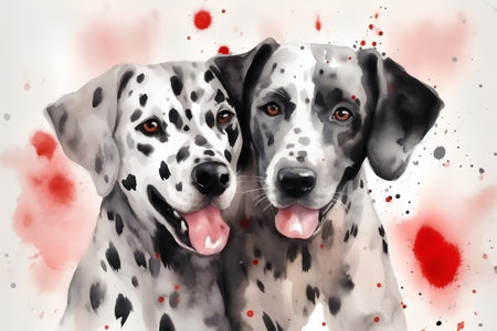 Two Dalmatian dogs in love. Digital watercolor painting.の素材