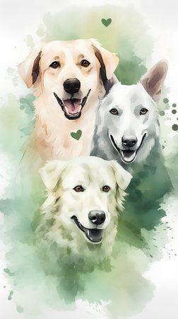 Watercolor portrait of dogs on a watercolor background. Vector illustration.の素材