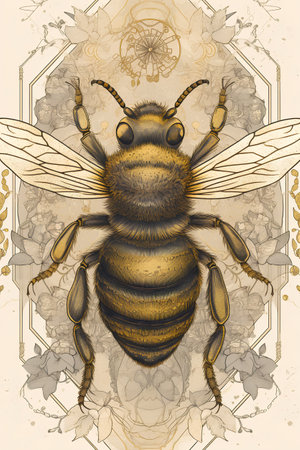 Vintage honey bee. Vector illustration for your design. Vintage style.の素材