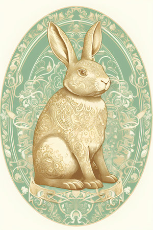 Easter card with rabbit and ornate frame. Vector illustration.の素材
