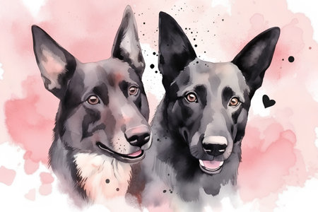 Portrait of a German shepherd dog. Watercolor hand drawn illustrationの素材