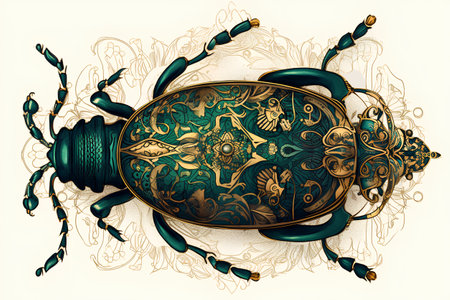Beetle with floral ornament. Vector illustration in vintage style.の素材