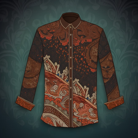 Vector illustration of men's shirt with ornament on a vintage background.の素材