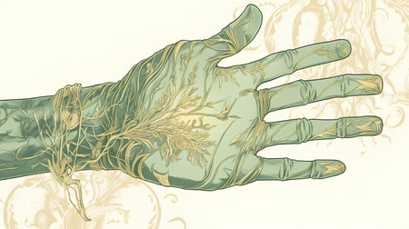 Hand drawn vector illustration of a human hand with a patterned skin.の素材