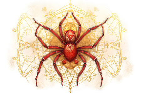 Illustration of a spider with a mandala on the background.の素材