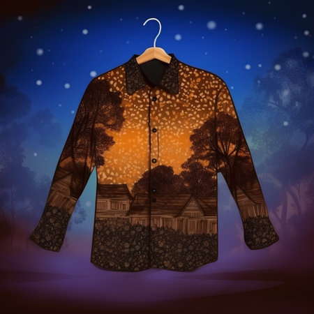 Hanger with a shirt on a winter forest background. Vector illustration.の素材