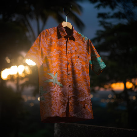 Thai shirt hanging on the clothesline in the evening light.の素材