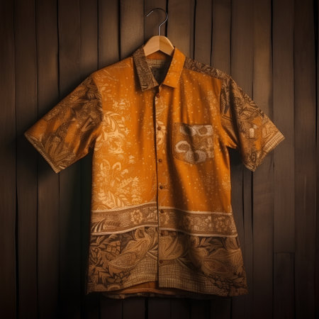 Yellow shirt on a hanger on a wooden background. Vintage style.の素材