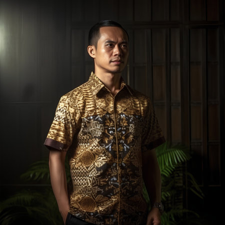 Portrait of a handsome asian man in traditional thai shirtの素材