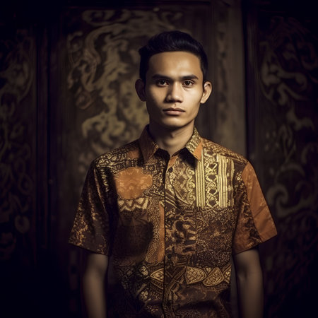 Portrait of a handsome asian man in traditional costume. Vintage style.の素材