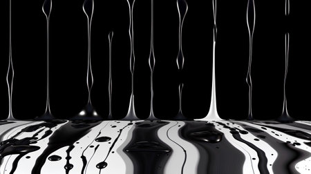 Black and white paint dripping on a black background. 3d renderingの素材