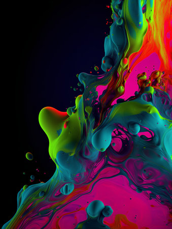 Colorful paint splashes isolated on black background. Vector illustration.の素材