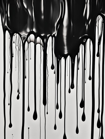 Black paint dripping on a white background. 3d render illustration.の素材
