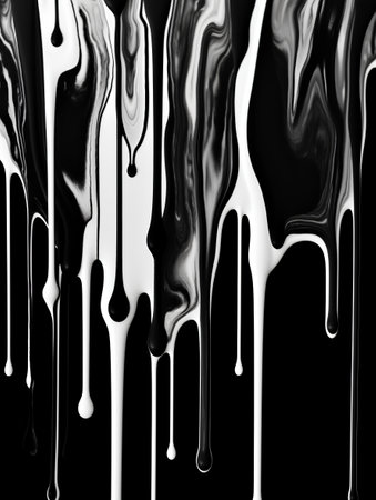Black and white paint dripping on a black background. 3d renderingの素材