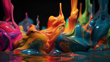 Colorful paint splashing on black background. 3d render illustrationの素材