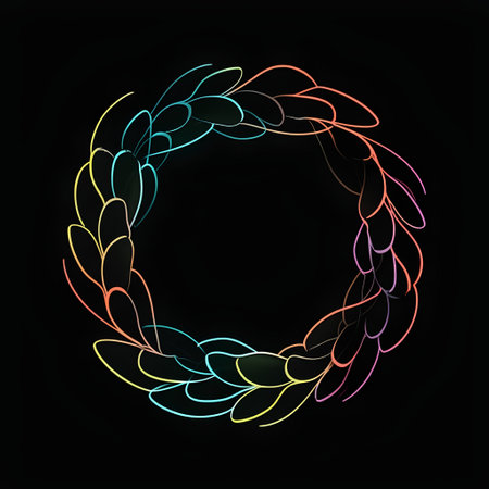 Colorful floral wreath on a black background. Vector illustration.の素材