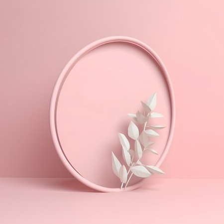 3d render of pink frame with white eucalyptus branchの素材