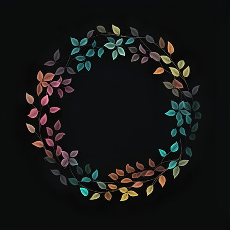 Wreath of colorful leaves on a black background. Vector illustration.の素材