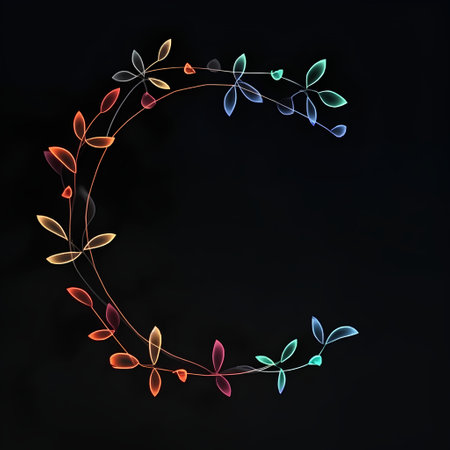 Illustration of colorful abstract floral wreath on black background - vectorの素材