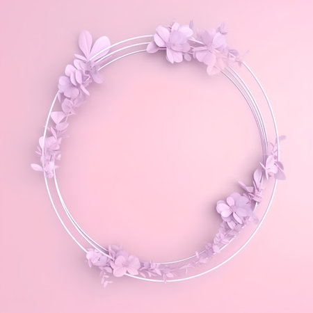 Wreath frame with pink hydrangea flowers. 3d renderの素材