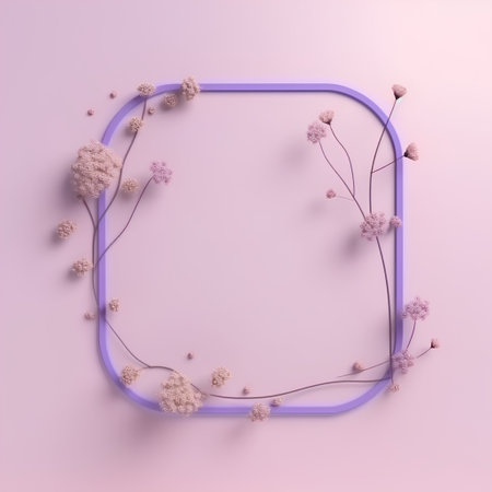 3d rendering of a purple frame with flowers on a pink backgroundの素材