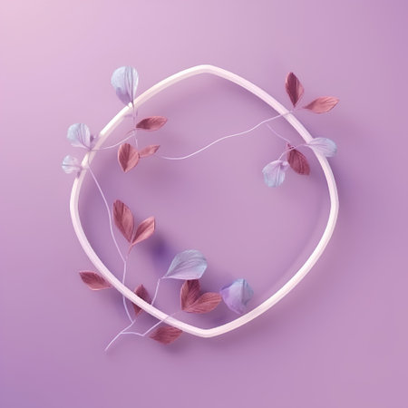 3d render of flowers in the form of a frame on a purple backgroundの素材