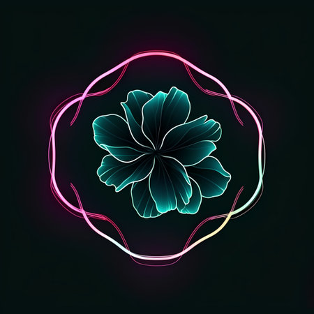 Neon frame with hibiscus flower. Vector illustration.の素材