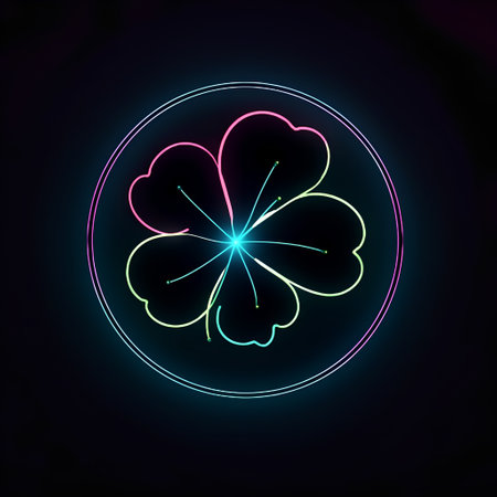 Neon flower in circle on dark background. Vector illustration. Eps 10の素材