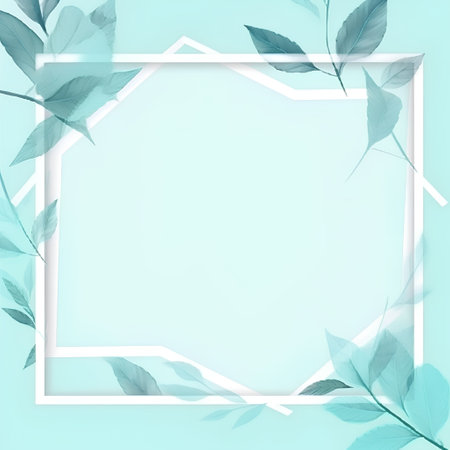green leaves frame with white frame on turquoise background, vector illustrationの素材