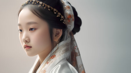 3d rendering of a geisha in a kimono with a veilの素材