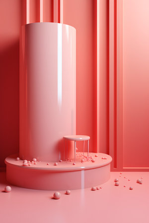 3d render of abstract minimal geometric forms. Pink podium for your design.の素材