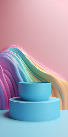 3d render, abstract geometric background, podium for product presentation. Minimal scene with pastel colors.の素材