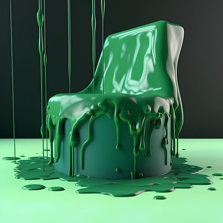 3d render of green paint leaking down on a green chair.の素材