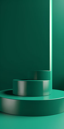 Green podium on green background. Minimalist concept. 3d renderの素材