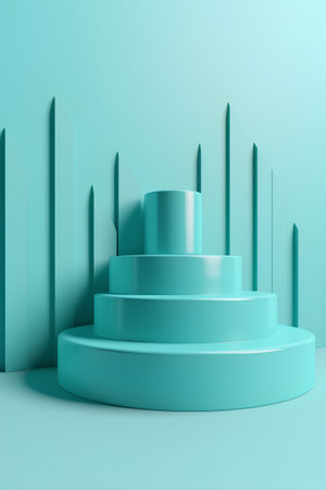 Abstract minimalistic background with blue podium. 3d render illustration.の素材