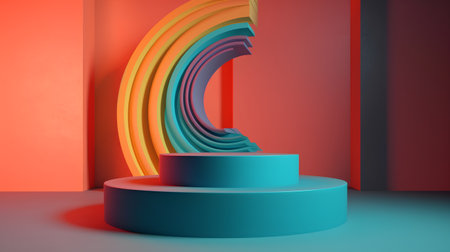 Minimalist abstract background, 3d render, geometric shapes, podiumsの素材