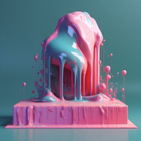3d render of a splash of pink paint on a blue background.の素材