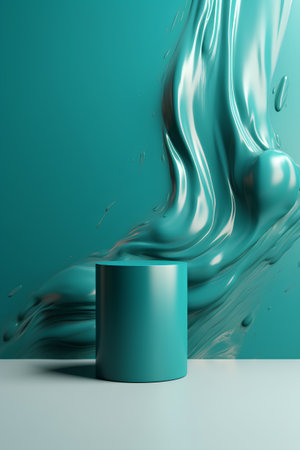 3d rendering of turquoise abstract background with podium for product displayの素材