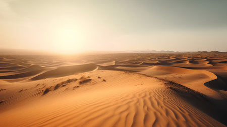 Desert landscape with sand dunes at sunset. 3d renderの素材