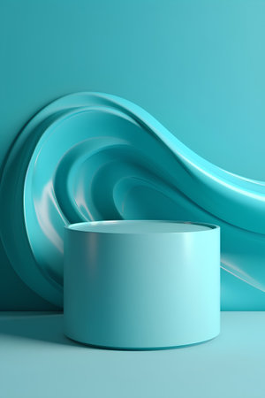 3d rendering of a blue podium on a turquoise backgroundの素材
