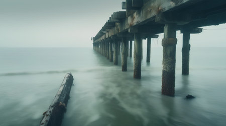 Old pier in the misty morning. Long exposure shot.の素材