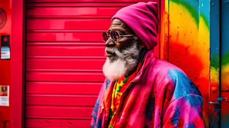Portrait of an Indian man wearing a turban and sunglasses.の素材