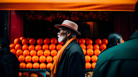 Unidentified man wearing hat and sunglasses in Prague, Czech Republicの素材