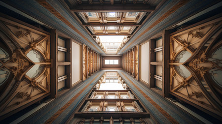 3d render of interior of an old building with windows and doorsの素材