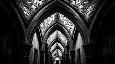 Interior of a church in black and white. Computer generated graphics.の素材