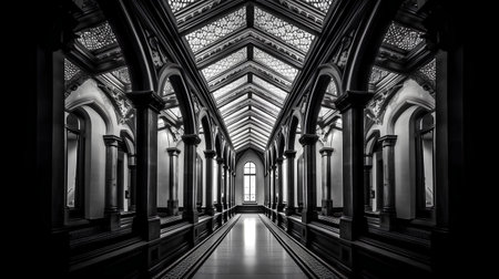 Interior of the Hall of Fame in London, England. Black and white.の素材
