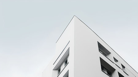 Modern apartment buildings on a sunny day with a blue sky. Facade of a modern apartment buildingの素材
