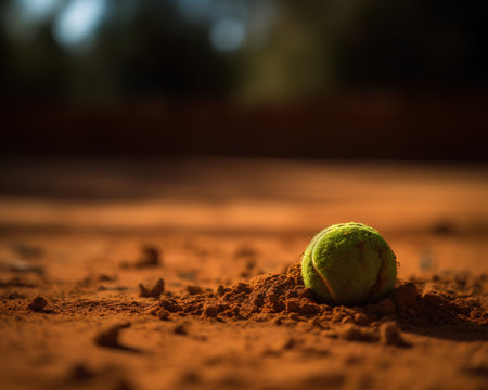 Tennis ball on a clay court with copyspace for textの素材