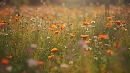 beautiful meadow with poppies, shallow depth of fieldの素材