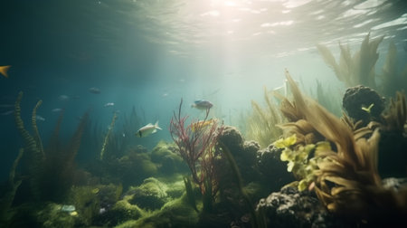 Underwater view of tropical fish and seaweed. Underwater world.の素材